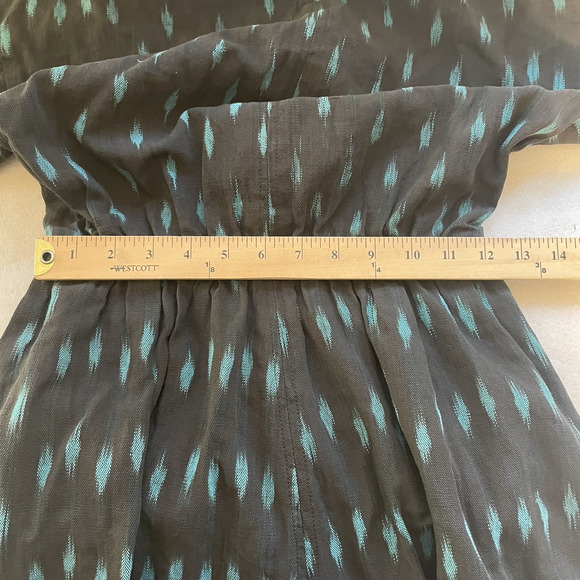 Vintage 90s Las Manos Handwoven Dress Women Small Black Teal Cotton Modest Midi - Picture 10 of 12